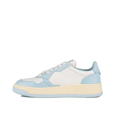 Shop Autry White And Light Blue Two-tone Leather Medalist Low Sneakers In Light Blue, White