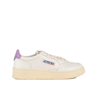 Shop Autry White And Lilac Leather Medalist Low Sneakers