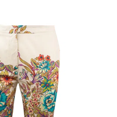 Shop Etro Multicolor Bouquet Print Pants In White, Multicolor