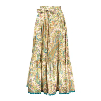 Etro Tiered Paisley Print Long Skirt With Ruffled Hems In Multicolor