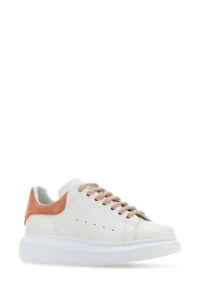 Shop Alexander Mcqueen Woman White Leather Sneakers With Salmon Suede Heel