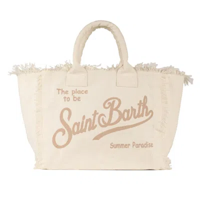 Shop Saint Barth Vanity Tote Bag In Beige Cotton Canvas