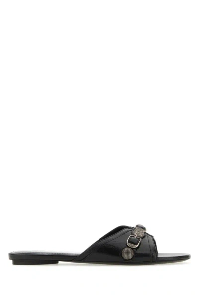 Shop Balenciaga Woman Black Leather Slippers