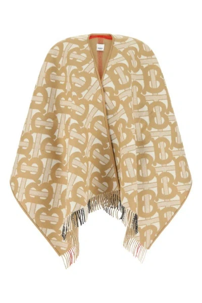 Shop Burberry Woman Embroidered Wool Blend Cape In Multicolor