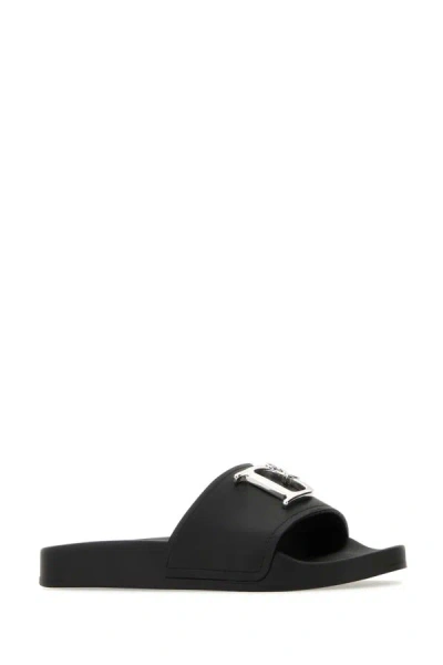 Shop Dsquared2 Dsquared Woman Black Leather D2 Statement Slippers