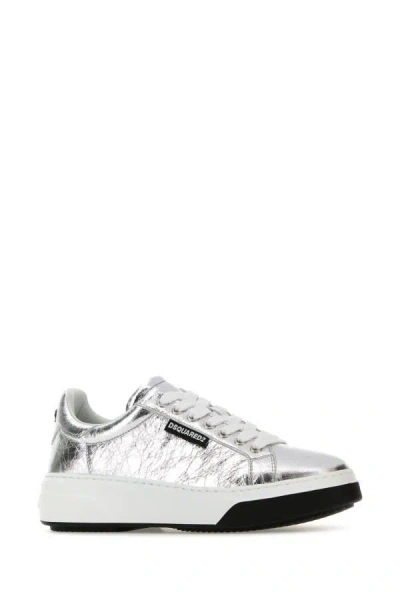 Shop Dsquared2 Dsquared Woman Silver Leather Bumper Sneakers