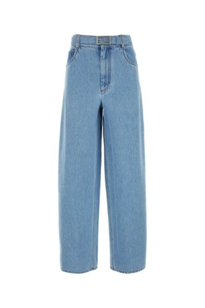 Shop Fendi Woman Denim Wide-leg Jeans In Blue
