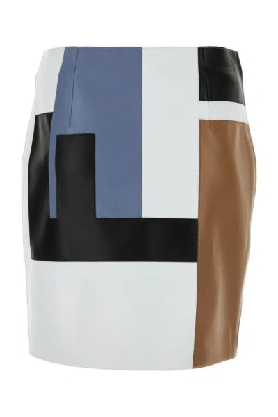 Shop Fendi Woman Multicolor Leather Mini Skirt