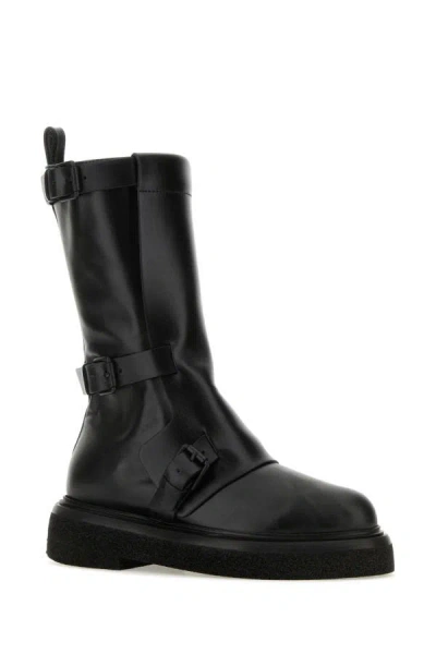 Shop Max Mara Woman Black Leather Bucklesboot Ankle Boots