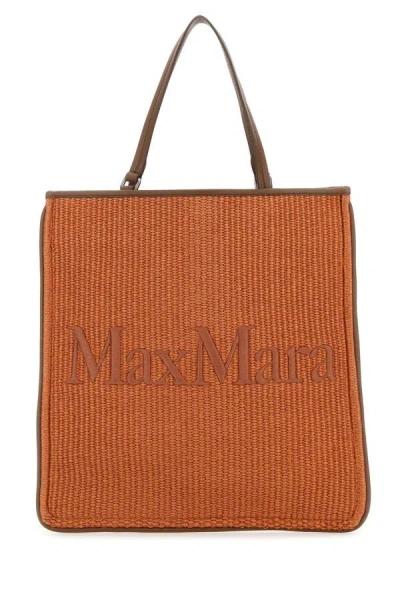 Shop Max Mara Woman Caramel Raffia Easybag Shopping Bag In Brown