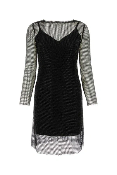 Max Mara Vezzo Short Embroidered Mesh Dress With Crystal In Black