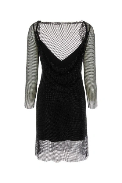 Max Mara Vezzo Short Embroidered Mesh Dress With Crystal In Black