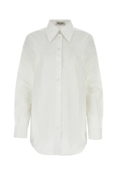 Shop Miu Miu Woman White Poplin Shirt