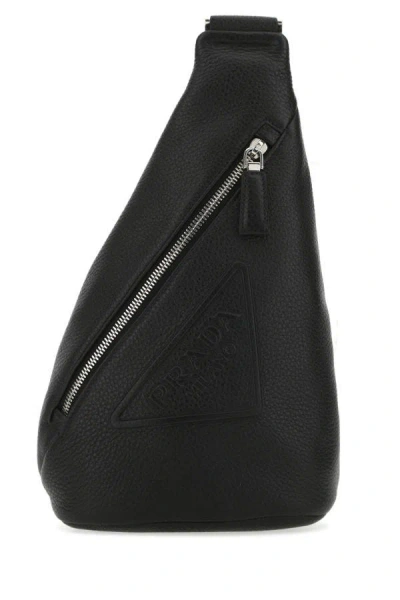 Shop Prada Man Black Leather Backpack