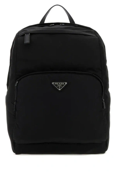 Shop Prada Man Black Re-nylon And Leather Backpack