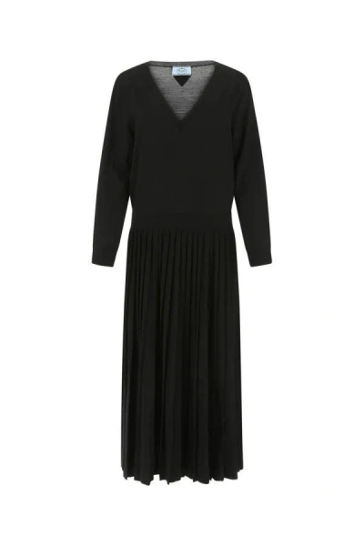 Shop Prada Woman Black Stretch Wool Blend Dress