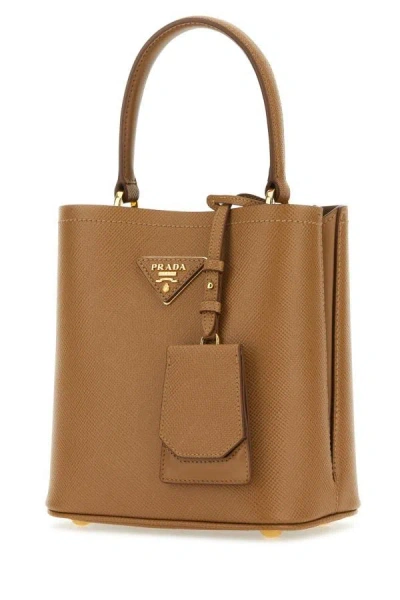 Shop Prada Woman Camel Leather Small Panier Handbag In Brown