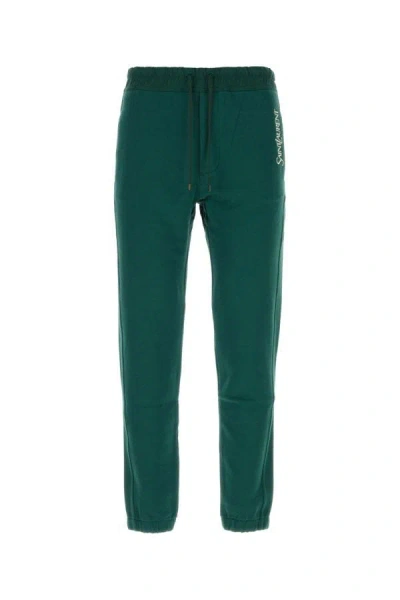 Shop Saint Laurent Man Bottle Green Cotton Joggers