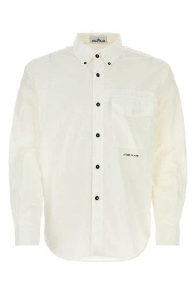 Shop Stone Island Man White Cotton Shirt