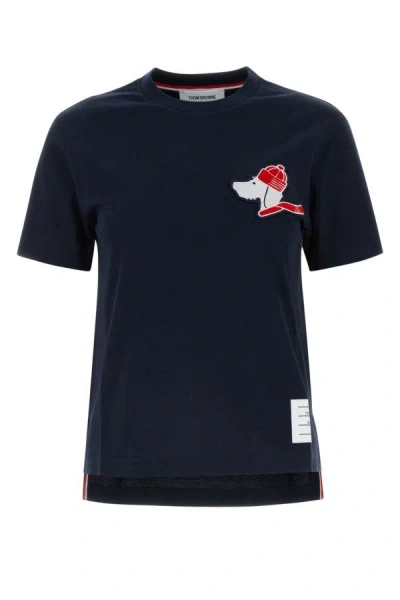 Shop Thom Browne Woman Navy Blue Cotton T-shirt