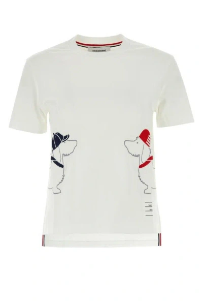 Thom Browne Cotton Crew Neck T-shirt With Graphic Print In White