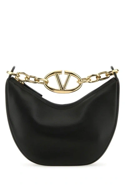 Shop Valentino Garavani Woman Black Leather Small Vlogo Moon Handbag