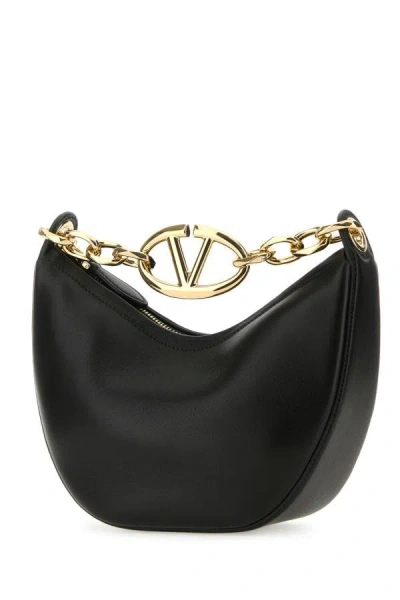 Shop Valentino Garavani Woman Black Leather Small Vlogo Moon Handbag