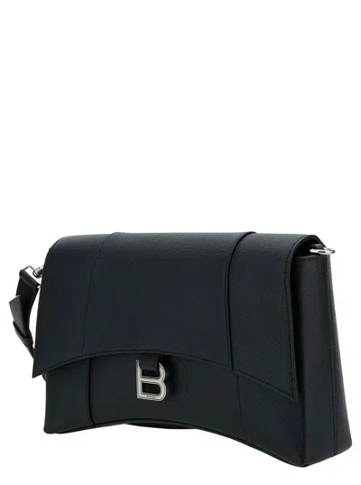 Balenciaga 'messenger Downtown' Black Cross-body Bag With B Logo In Semi Matte Leather Man In Black
