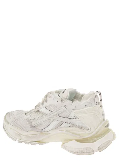 Shop Balenciaga 'runner' White Low Top Sneakers With Logo Embroidery In Mesh And Nylon Man
