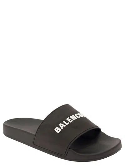 Shop Balenciaga Black Slide Sandals In Rubber Man