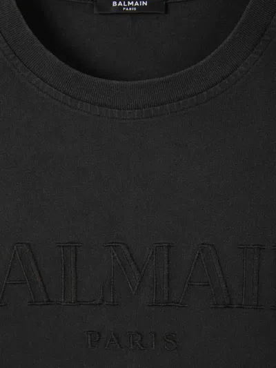 Shop Balmain Cotton Logo T-shirt In Faded Effect
