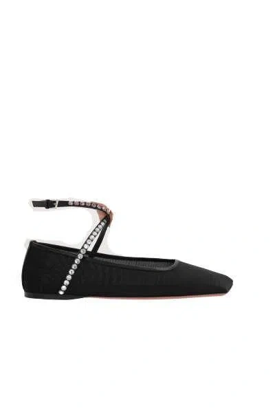 Shop Amina Muaddi Flat Shoes In Black+white Crystal