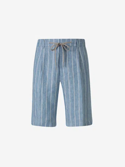 Shop Berwich Striped Linen Bermuda Shorts In Striped Motif