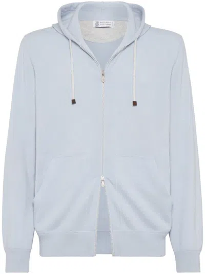 Shop Brunello Cucinelli Cashmere Hoodie In Clear Blue