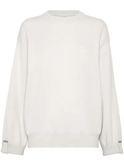 Shop Brunello Cucinelli Cashmere Sweater With Shiny Details In White