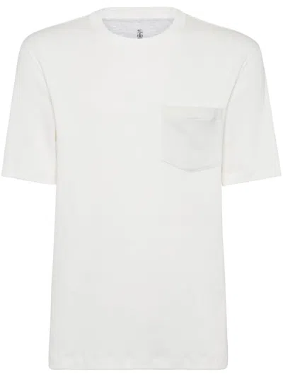 Shop Brunello Cucinelli Cotton T-shrit With Pocket In White