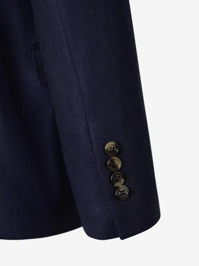Shop Brunello Cucinelli Double-breasted Wool Blazer In Navy Blue