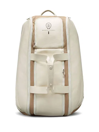 Shop Brunello Cucinelli Leather And Nylon Tennis Backpack In White