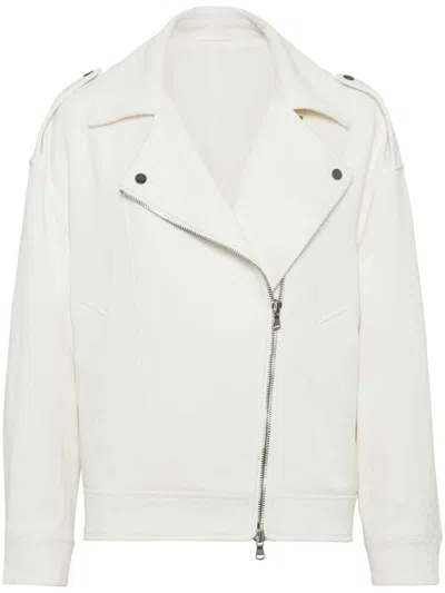 Shop Brunello Cucinelli Linen And Cotton Zipped Jacket In White