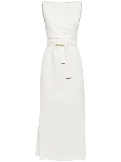 Shop Brunello Cucinelli Linen Long Dress In White