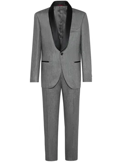 Shop Brunello Cucinelli Linen Smoking Suit In Grey