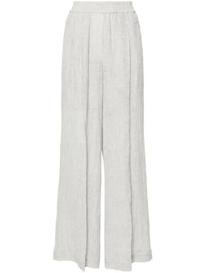 Shop Brunello Cucinelli Linen Trousers In Light Grey