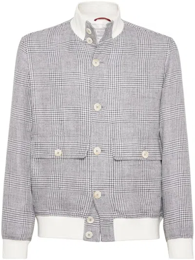 Shop Brunello Cucinelli Prince Of Wales Bomber Jacket In Grey