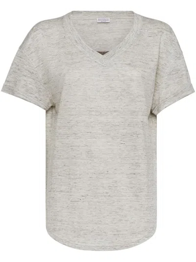 Shop Brunello Cucinelli Silk And Linen T-shirt In Light Grey