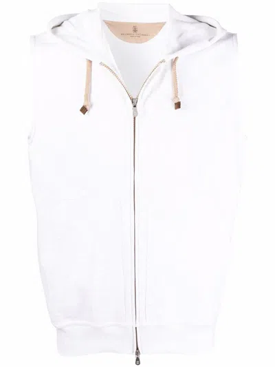 Shop Brunello Cucinelli Sleeveless Cotton Hoodie In White