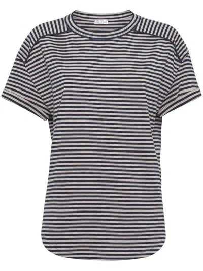Shop Brunello Cucinelli Striped Jersey T-shirt In Blue