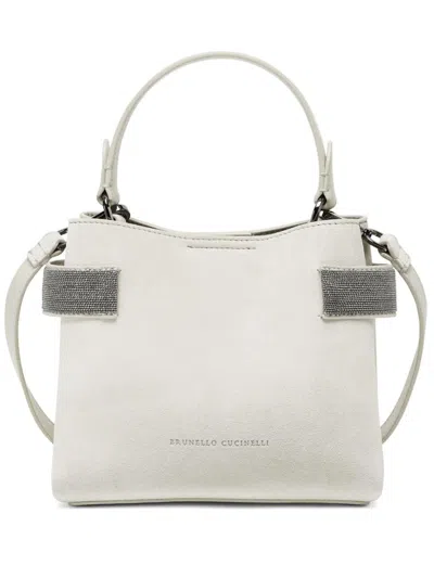 Shop Brunello Cucinelli Suede Handbag In White