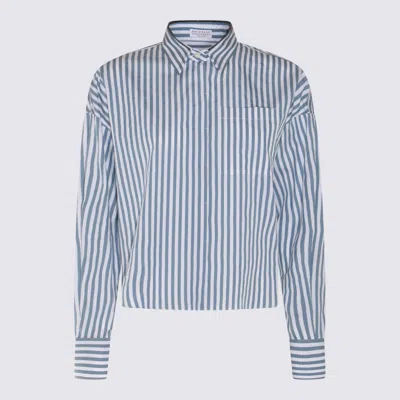 Shop Brunello Cucinelli White And Blue Cotton Shirt