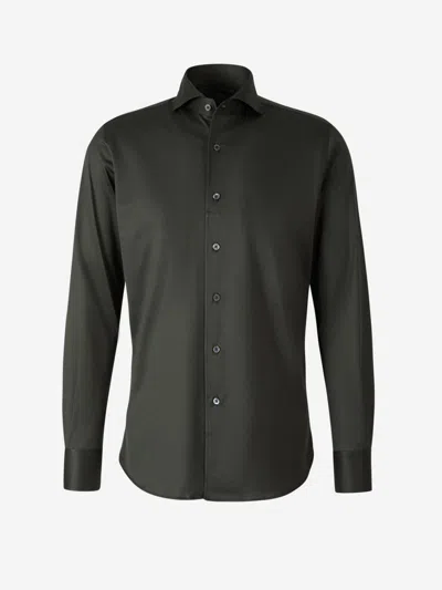 Shop Canali Cotton Knit Shirt In Dark Green