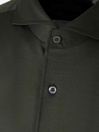 Shop Canali Cotton Knit Shirt In Dark Green
